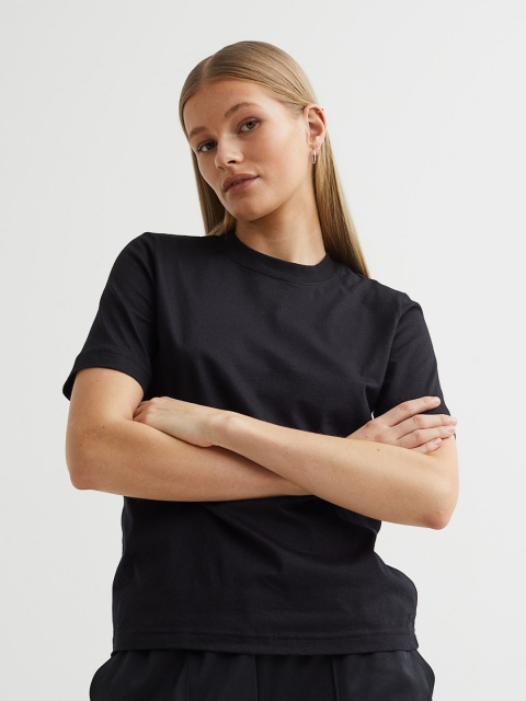 

H&M Women Black Cotton Jersey T-shirt