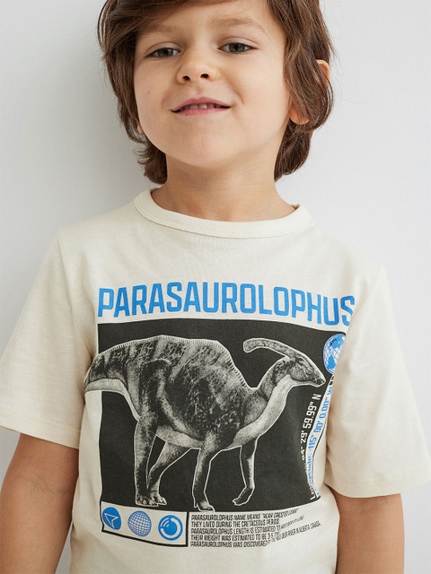 

H&M Boys White Dinosaur Printed Cotton T-shirt