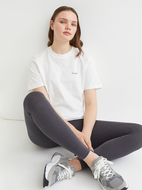 

H&M White Solid Cotton Jersey T-shirt