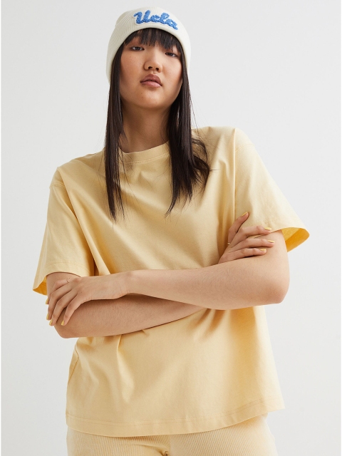

H&M Women Yellow Pure Cotton Wide Cotton T-shirt