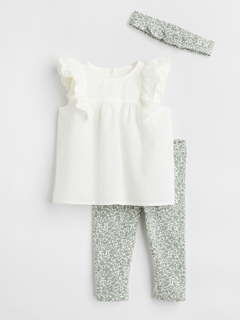 

H&M Girls Green & White 3-piece cotton set