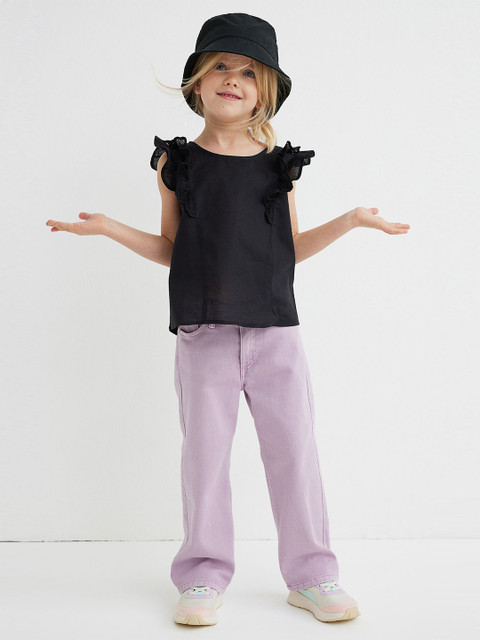 

H&M Girls Black Flounce-Trimmed Cotton Blouse