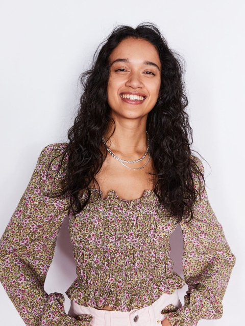 

H&M Women Frill-Trimmed Blouse, Multi