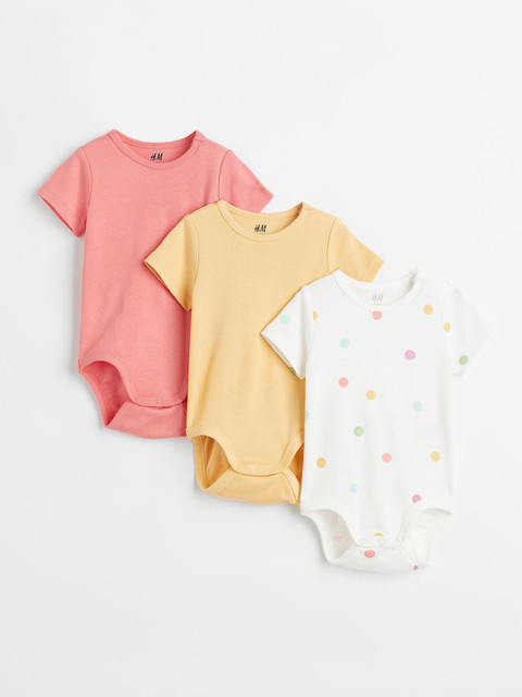 

H&M Girls Pack Of 3 Short-Sleeved Pure Cotton Bodysuits, Multi