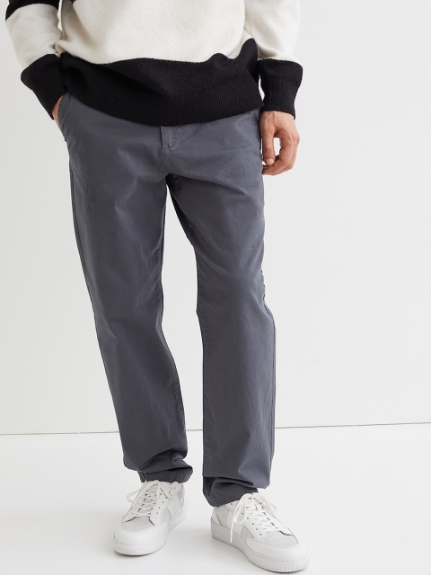 

H&M Men Grey Solid Regular Fit Cotton Chinos