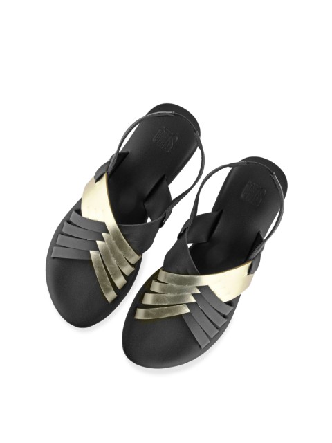 

SKO Women Gold-Toned & Black Solid Open Toe Flats