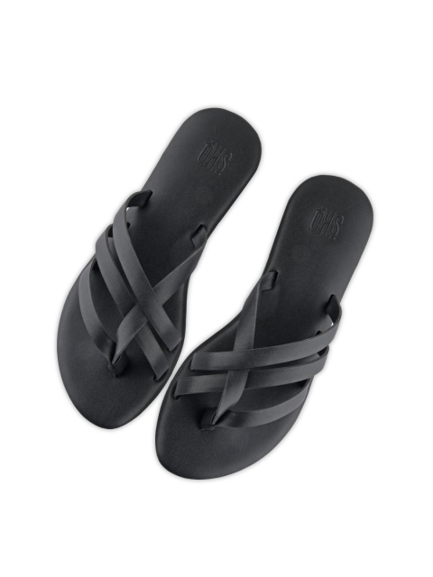 

SKO Women Black Solid Leather Open Toe Flats