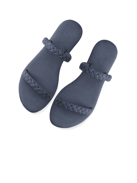

SKO Women Navy Blue Textured Open Toe Flats
