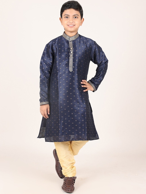 

Pothys Boys Blue & Beige Printed Silk Blend Sherwani