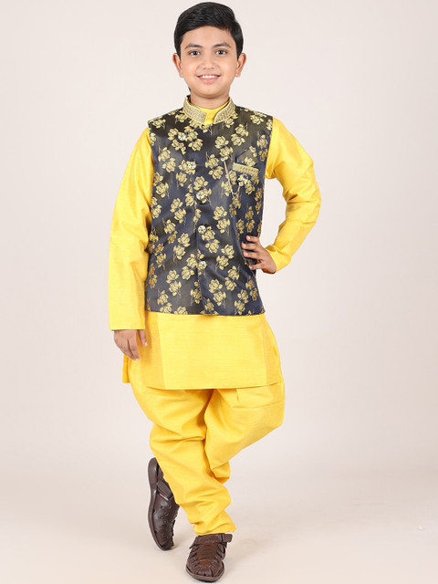 

Pothys Boys Blue & Yellow Solid Sherwani With Coat