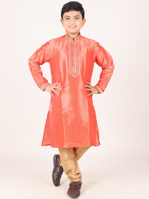 

Pothys Boys Pink & Khaki Silk Blend Sherwani