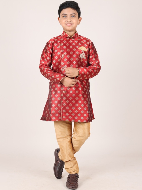 

Pothys Boys Maroon & Khaki Woven Design Sherwani