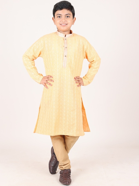 

Pothys Boys Orange & Khaki Cotton Sherwani