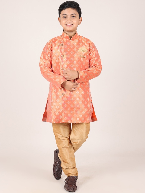 

Pothys Boys Orange & Khaki Woven Design Sherwani