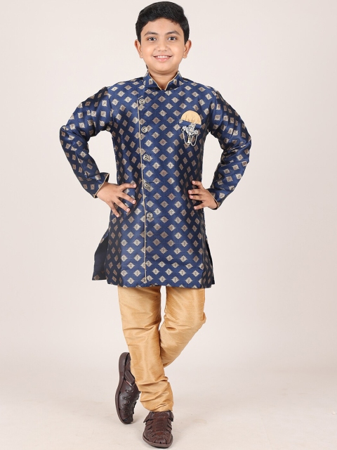

Pothys Boys Blue Jacquard Sherwani Set