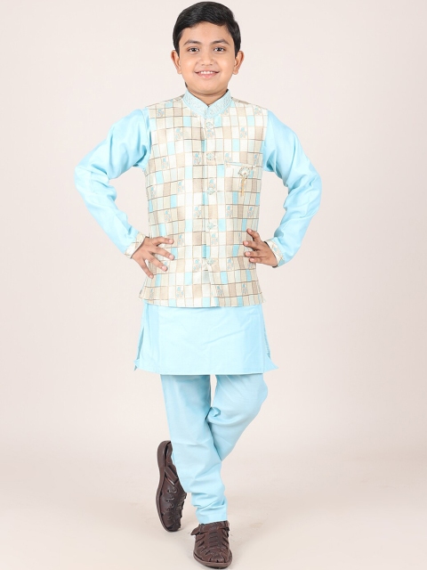 

Pothys Boys Blue Jacquard Sherwani Set