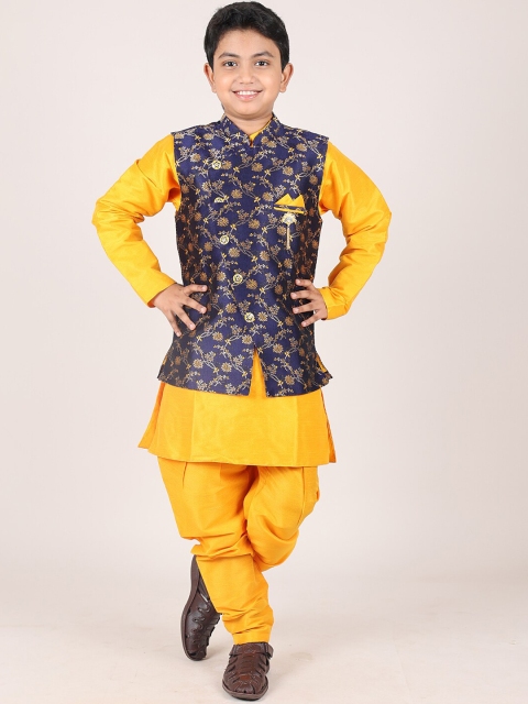 

Pothys Boys Yellow & Navy Blue Printed Sherwani With Nehru Jacket