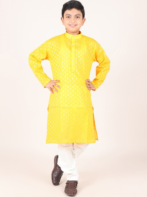 

Pothys Boys Yellow And White Cotton Sherwani