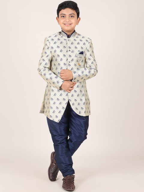 

Pothys Boys Blue & Cream-Coloured Woven Design Sherwani