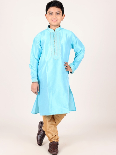 

Pothys Boys Blue And Khaki Silk Sherwani Set