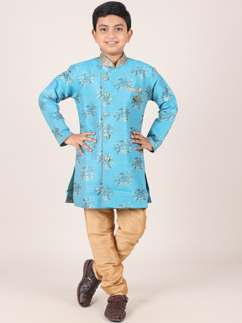 

Pothys Boys Blue & Khaki Floral Printed Sherwani