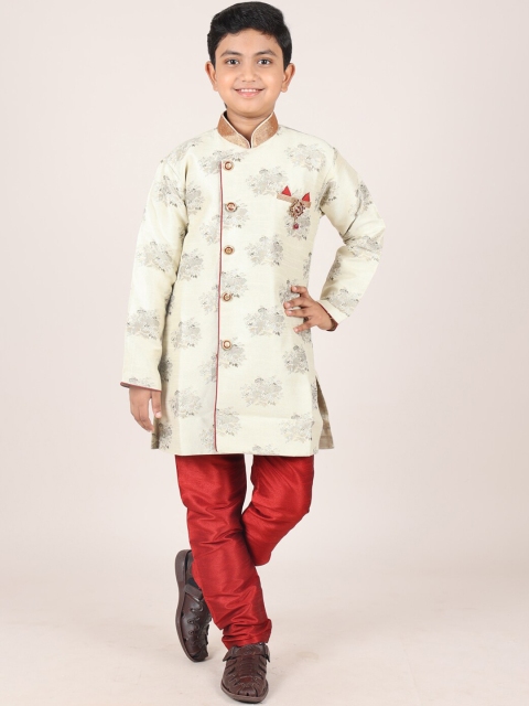 

Pothys Boys Cream Coloured Printed Sherwani
