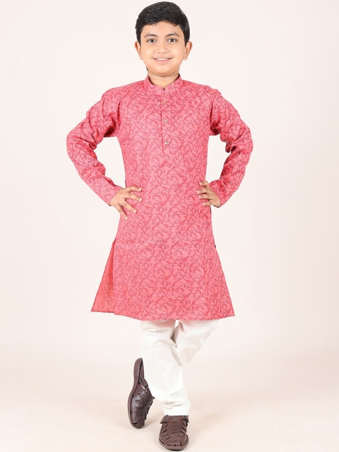 

Pothys Boys Pink And White Cotton Sherwani Set