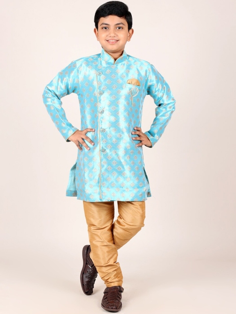 

Pothys Boys Blue And Khaki Woven Design Sherwani