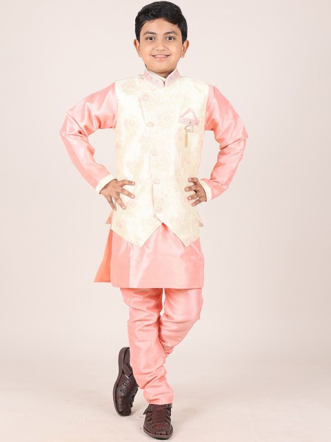 

Pothys Boys Pink Silk Blend Sherwani