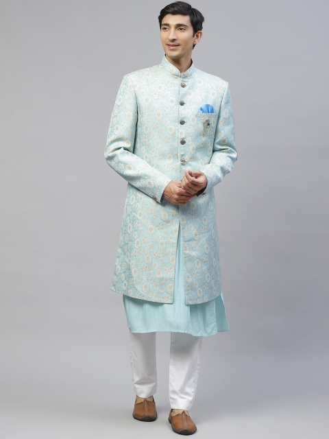 

MAXENCE Men Blue Self-Design Sherwani Set