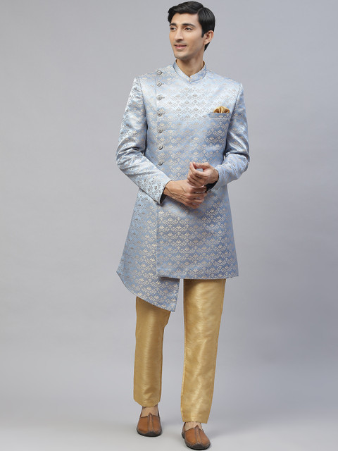 

MAXENCE Men Blue Self-Design Sherwani Set
