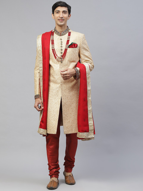 

MAXENCE Men Gold-Toned Woven Design Sherwani Set