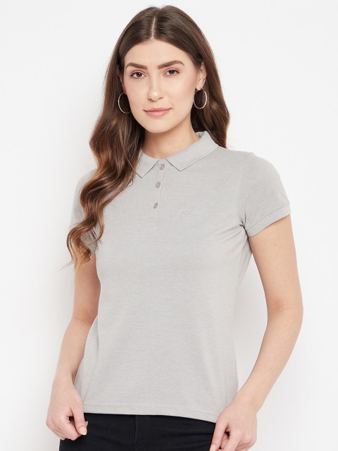 

HARBORNBAY Women Grey Polo Collar T-shirt