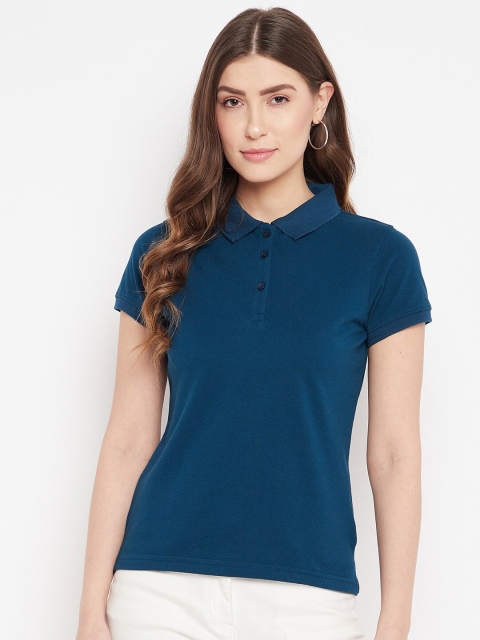 

HARBORNBAY Women Teal Polo Collar T-shirt