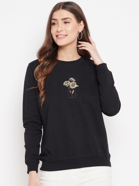 

HARBORNBAY Women Black Embroidered Sweatshirt