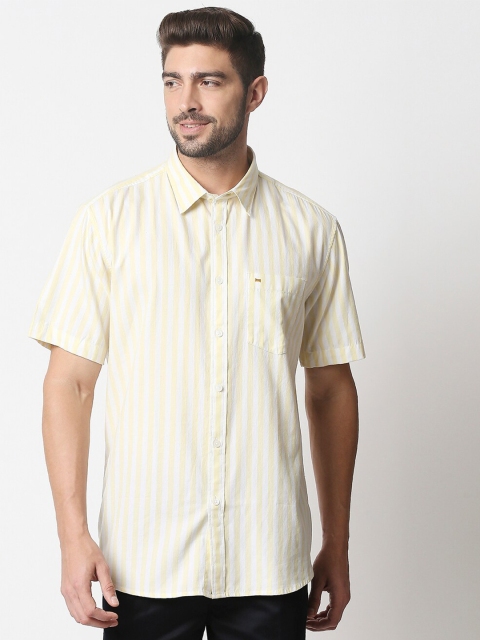 

Basics Men Yellow & White Slim Fit Striped Cotton Casual Shirt