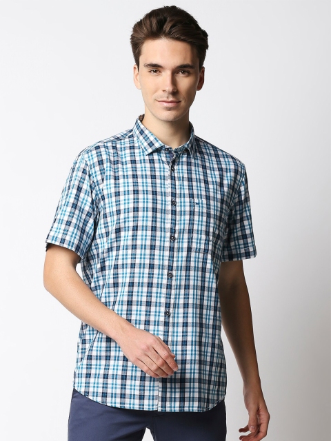 

Basics Men Blue & White Slim Fit Checked Cotton Casual Shirt
