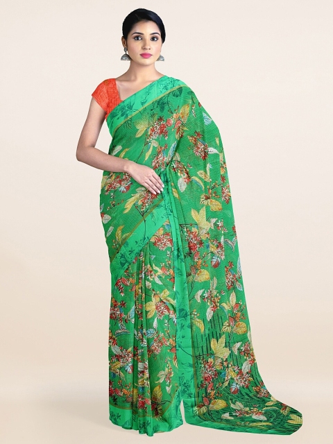 

Pothys Green & Red Floral Printed Saree