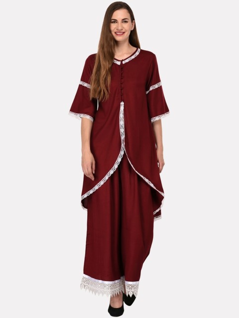 

KALINI Women Maroon Flared Sleeves Asymmetric Kurta