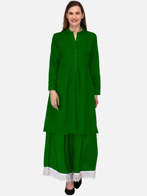 

KALINI Women Green Flared Sleeves Thread Work Anarkali Kurta