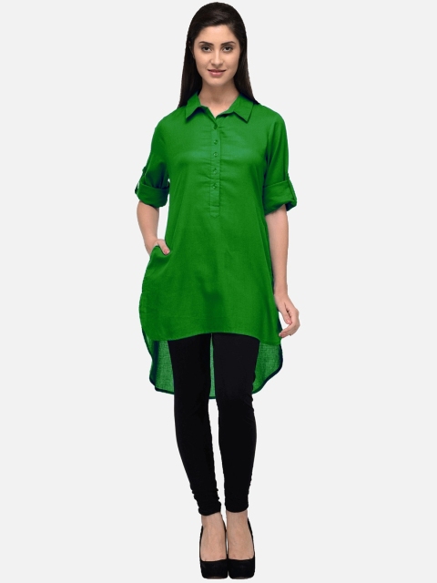 

KALINI Women Green Thread Work Asymmetric Pathani Kurta