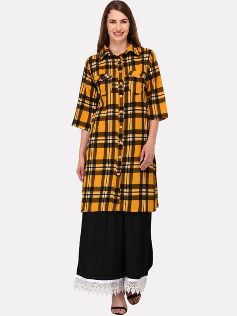 

KALINI Women Yellow & Black Checked Pathani Kurta