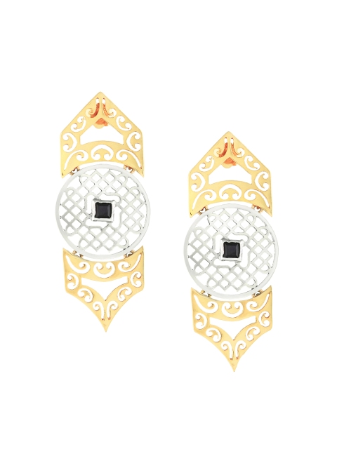 

ahilya Silver-Toned Gold-Plated Sterling Silver Drop Earrings with Onyx & Cut-Out Detail