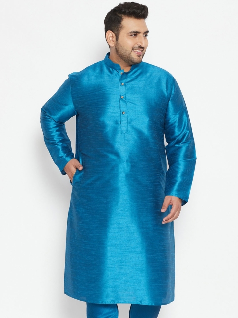 

VASTRAMAY PLUS Size Men Turquoise Blue Solid Kurta