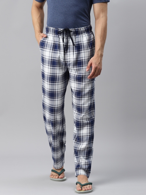 

Marks & Spencer Men Navy Blue & White Checked Pure Cotton Lounge Pants