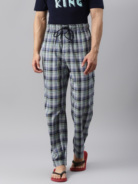 

Marks & Spencer Men Green & Blue Checked Pure Cotton Lounge Pants