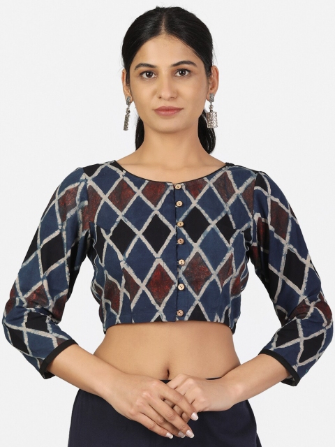 

Llajja Women Black Hand Block Printed Pure Cotton Saree Blouse