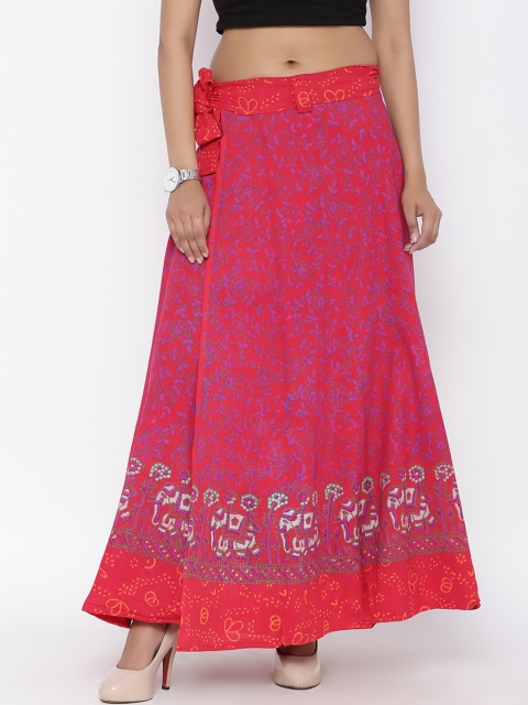 

SOUNDARYA Red & Lavender Floral Print Wrap-Around Maxi Skirt
