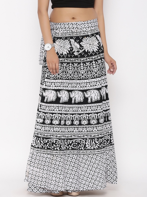 

SOUNDARYA Black & White Printed Wrap-Around Maxi Skirt