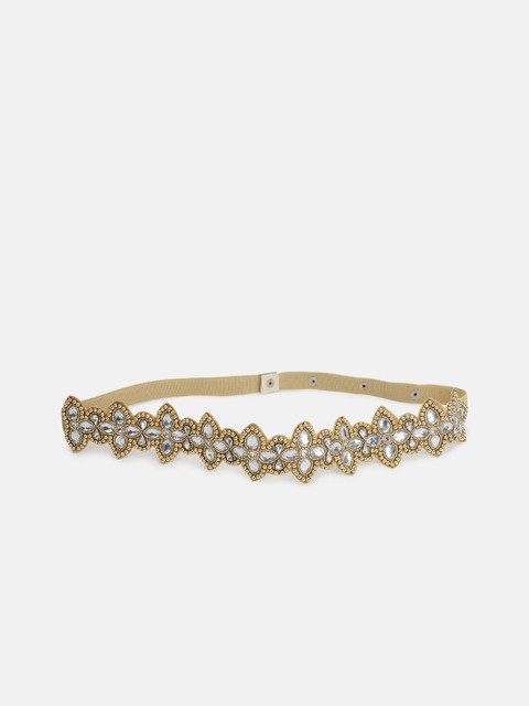 

FABBHUE Women Gold-Toned & White Embellished Cotton Belt